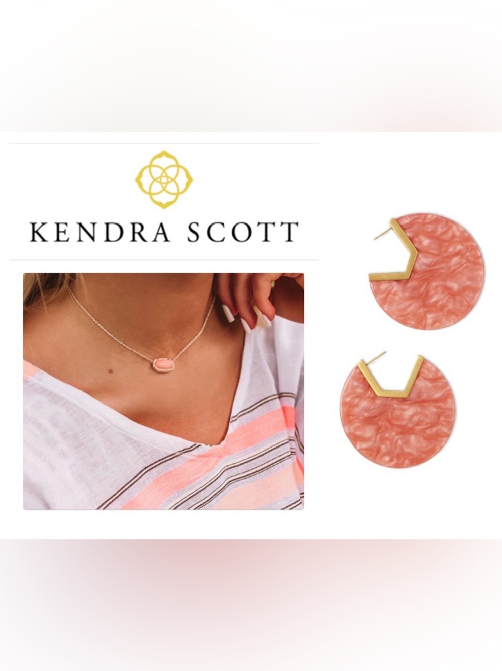 Lot of 2x [Kendra Scott] NWOT Elisa Bright Coral Necklace & EUC Kai Earrings - Picture 2 of 15
